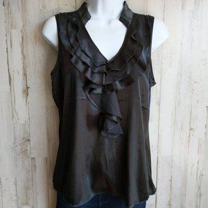 Silky black ruffle front blouse top by New York & Company sz 6 small